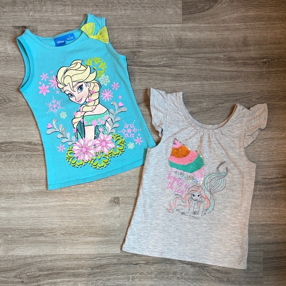 Disney Elsa and Ariel princess girls tank tops